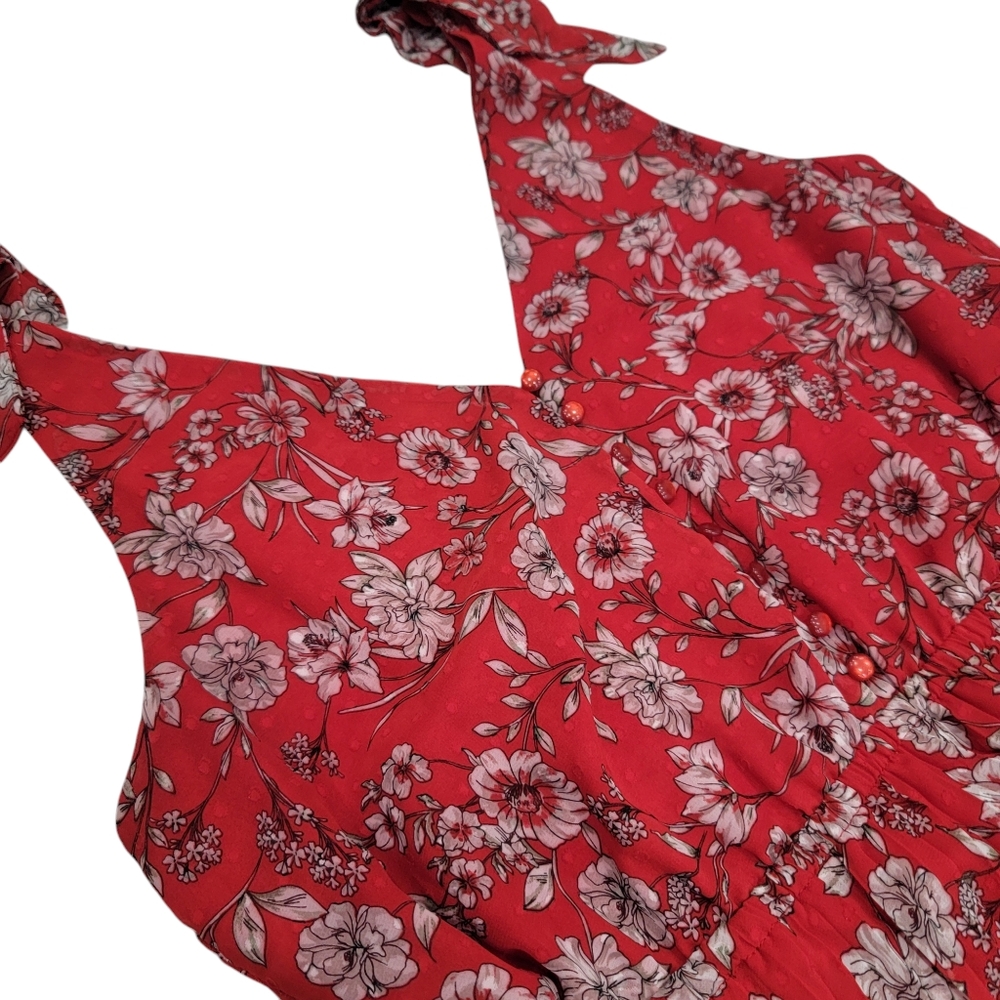 Nanette Lepore Pleated Floral Midi Dress Red Feminine Handkerchief Hem W… - Picture 12 of 16